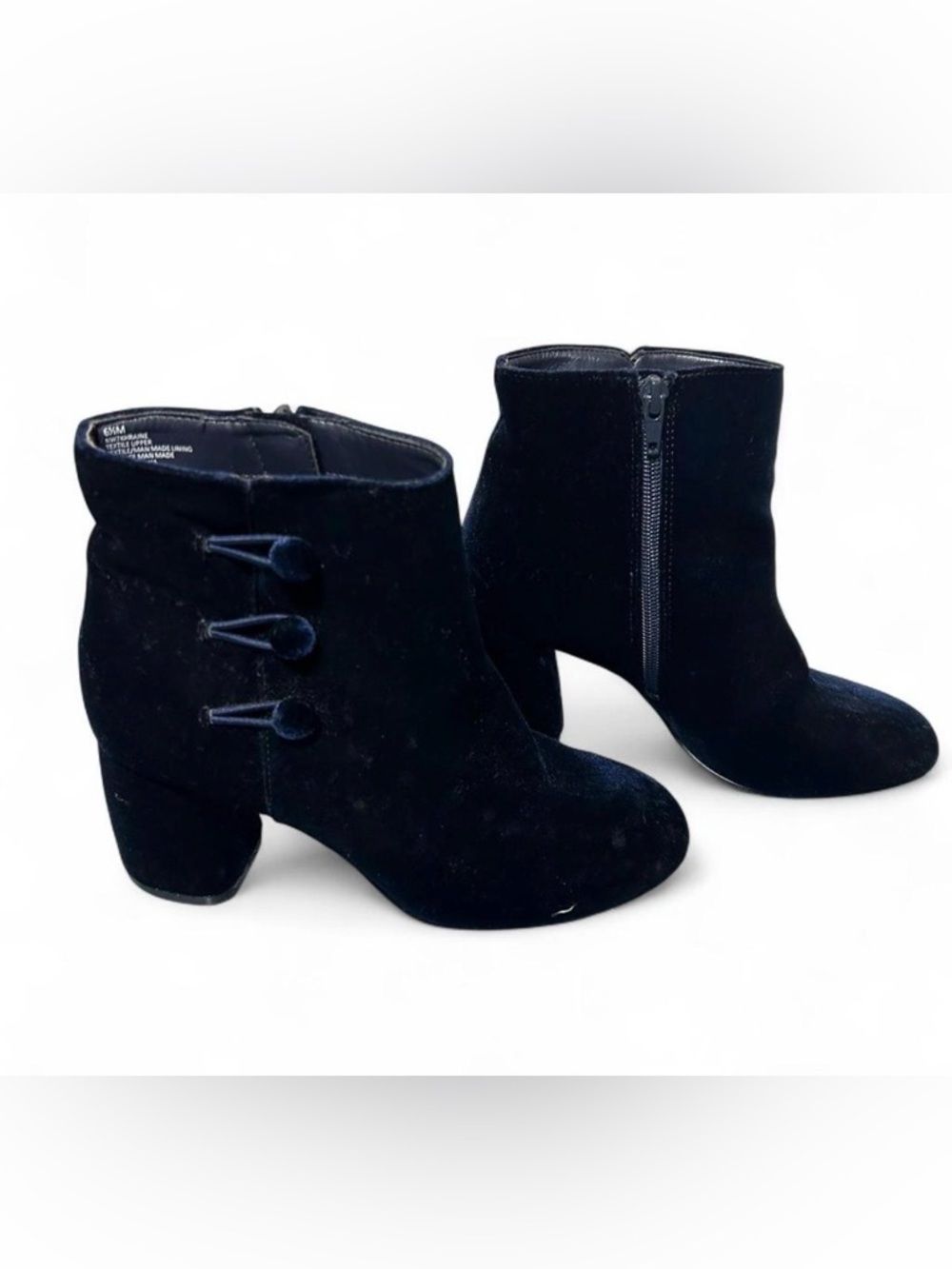 Nine West Black Velvet Ankle Booties with Side Button Trim